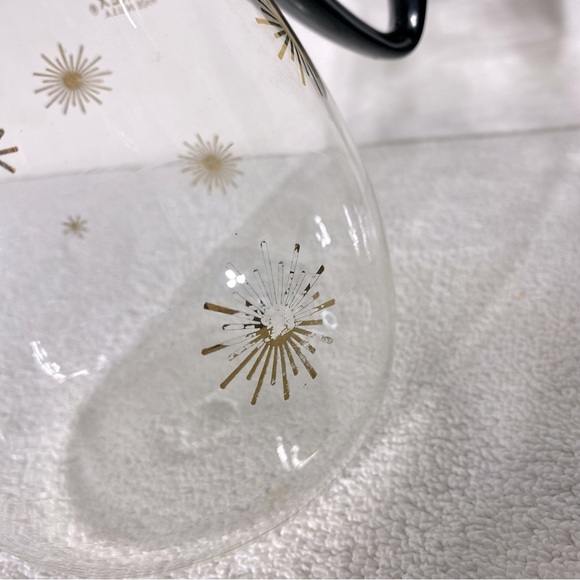 Vintage MCM PYREX Gold Atomic Print Glass Carafe W Lid - Picture 8 of 13